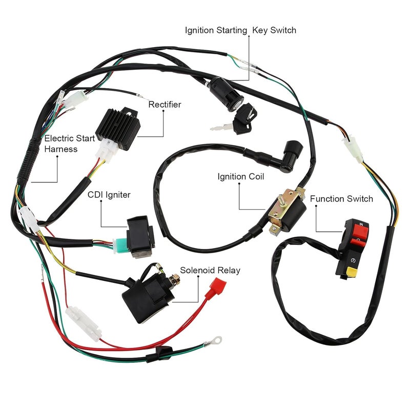 Windance High Performance Start Engine Wiring Harness CDI Relay Rectifier Ignition Coil Starting Key Switch for 50cc 70cc 110cc 125cc 4 Stroke ATV Pit Quad Dirt Bike Go Kart Scooter - Image 3